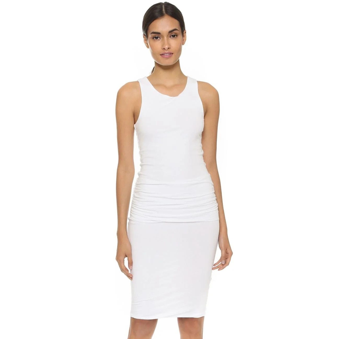 James Perse White Cotton Minimalist Tank Ruched Bodycon Dress, Size 2 (S/M)